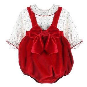 Sophie & Lucas Baby Girl 18M Red Velvet Bow Bubble Outfit Holiday Christmas